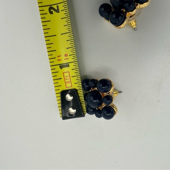 Vintage Monet Navy Blue and Gold Cluster Earrings with Glossy Finish - Picture 15 of 15